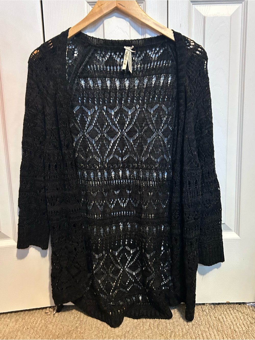 Black Open-Knit Women's Cardigan Sweater - Brand Not Visible